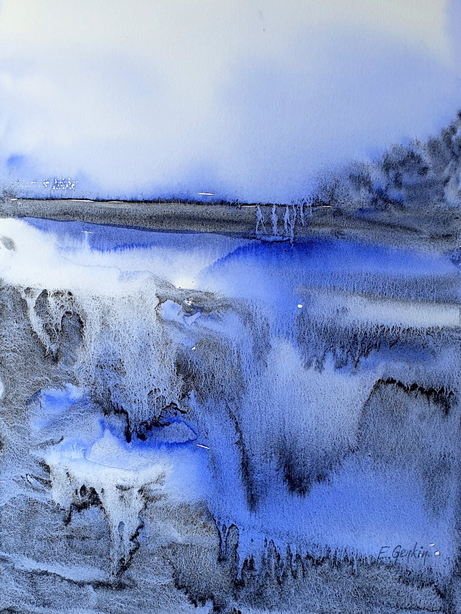 Impressionistic Watercolour , Walking Over The Frozen Cascades -1 By Elena Genkin, 10 X 14, Artwork For Sale On Artfinder