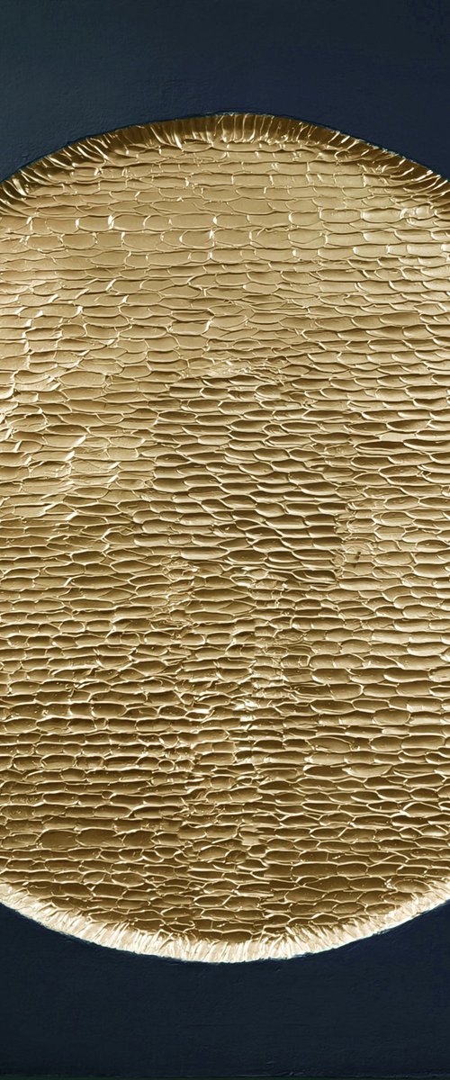 "Golden Blue Mars" Navy gold textured art by Alex Zy