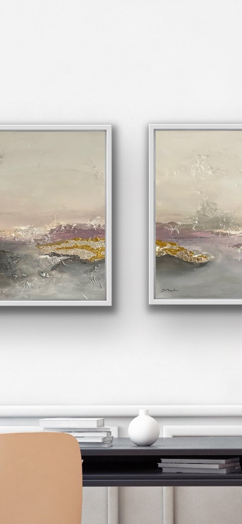 diptych Poetic Landscape XXVI - Original painting - Framed by Daniela Pasqualini