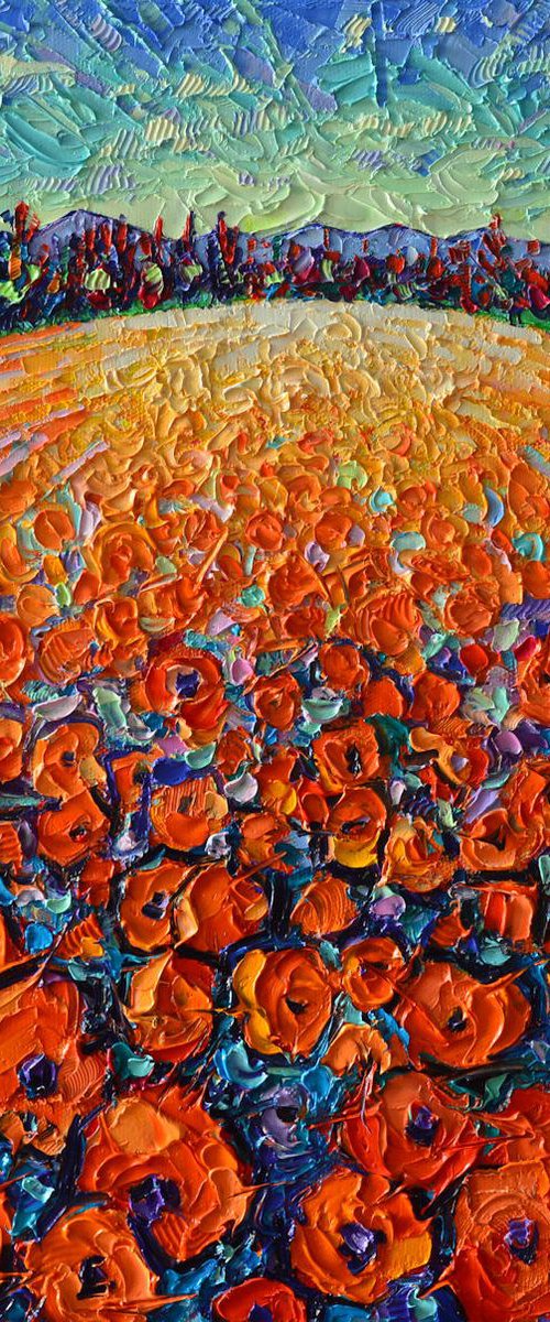 POPPIES ROUND MAGIC contemporary impressionism abstract landscape original palette knife impasto oil painting by Ana Maria Edulescu by ANA MARIA EDULESCU