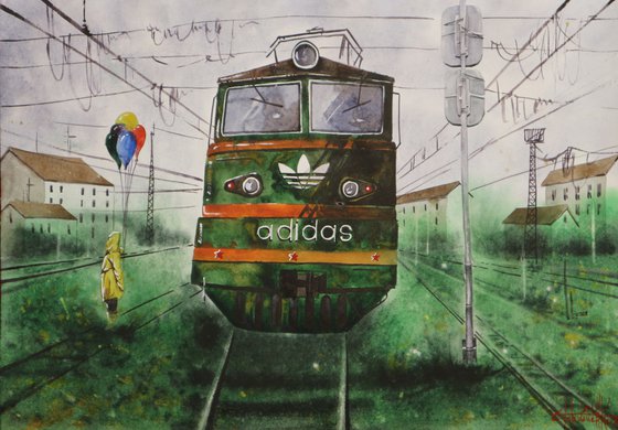 "Was late for the train" 2021 Watercolor on paper 42x60