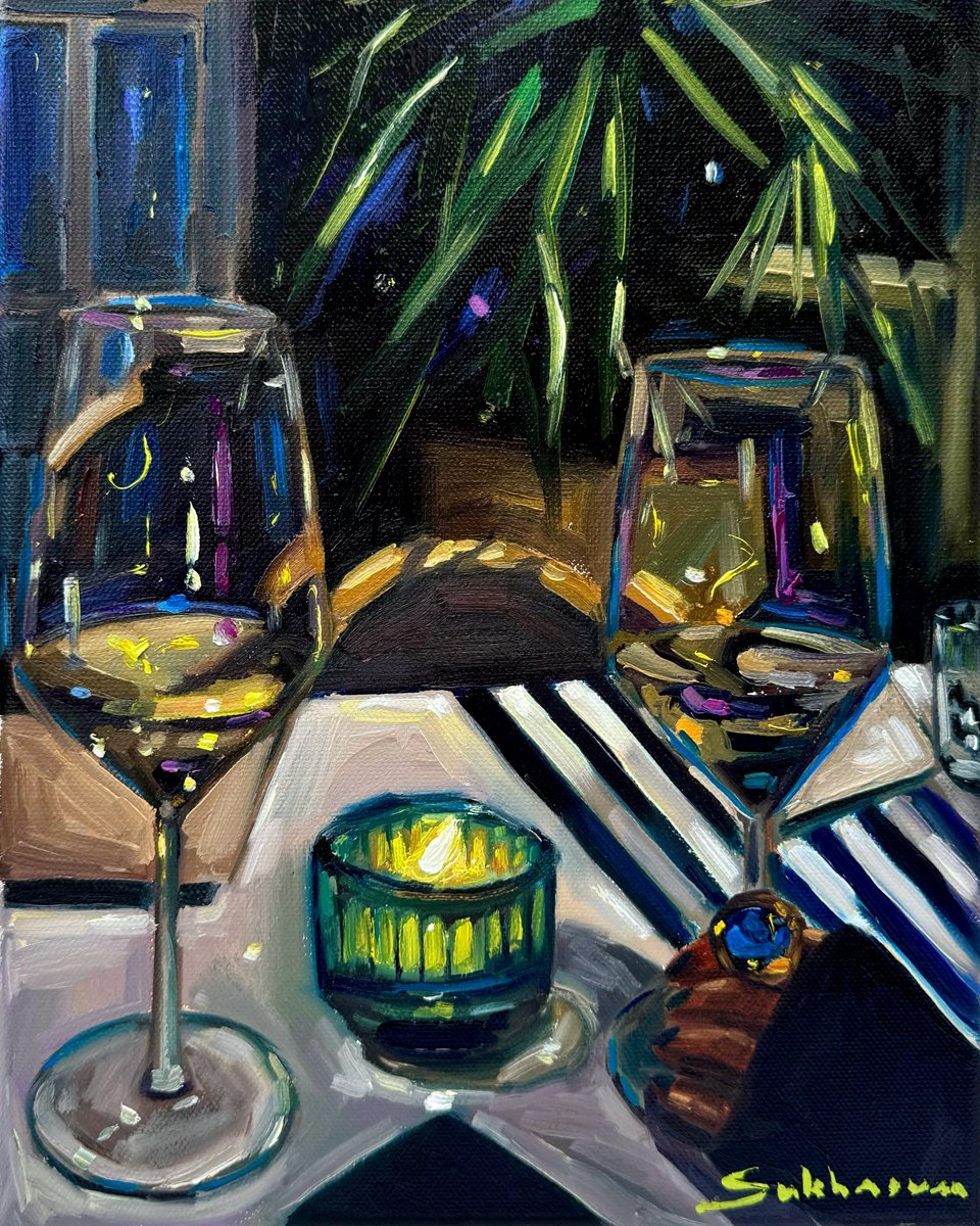 Cafe Interior with Wine by Victoria Sukhasyan