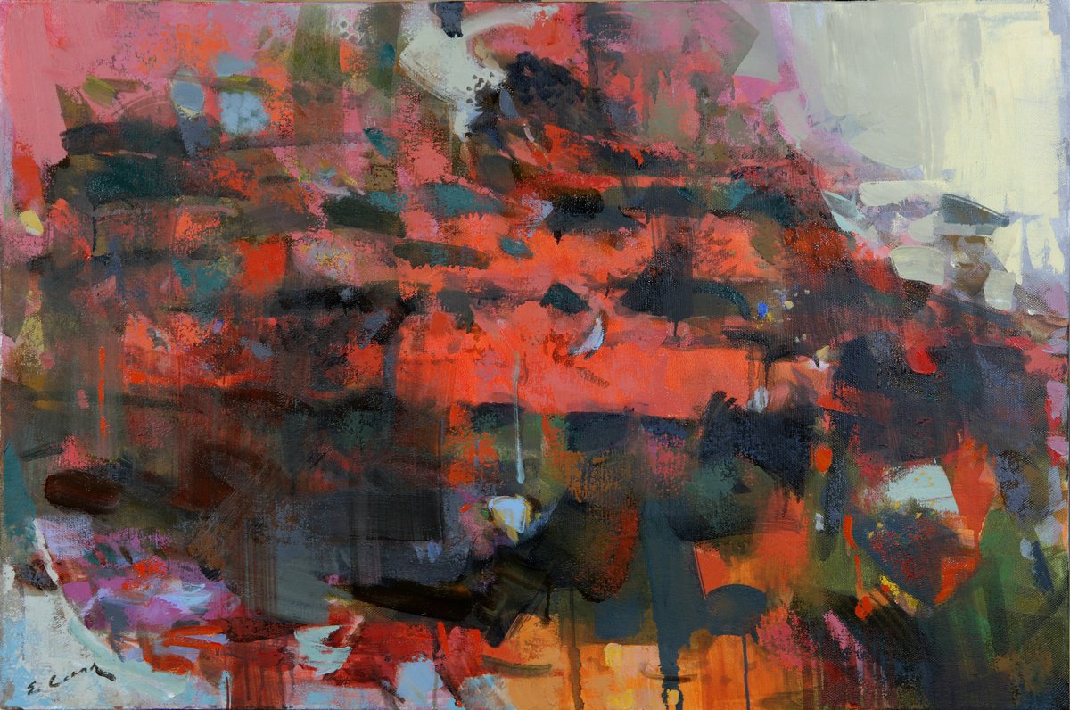 Expressive Abstract Oil Painting By Eugene Segal, 35 X 24, Alien Ship, Original Artwork