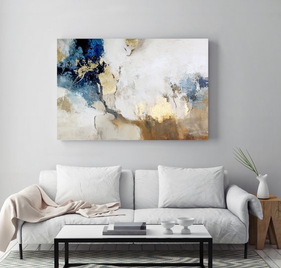 "Avalanche 4" Abstract acrylic blue gold art