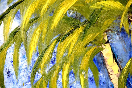 Palm trees beach ocean warm sand Original oil painting on canvas