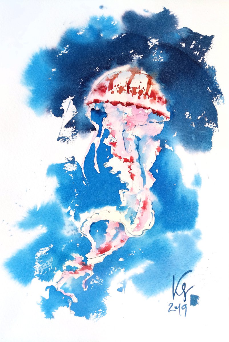 Ocean dwellers. Medusa original watercolor artwork by Ksenia Selianko