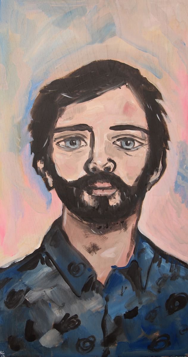 Portrait of a Man in a Blue Shirt - Original by Kitty Cooper
