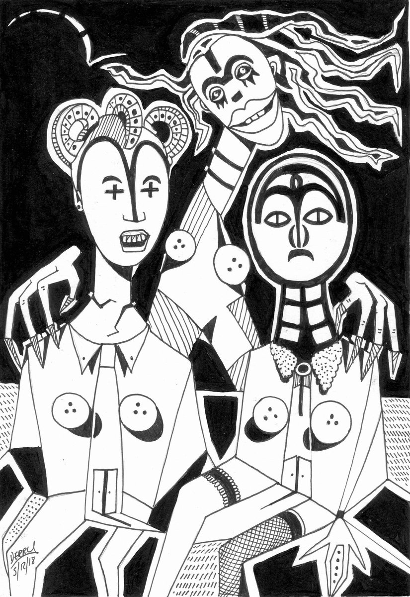 Naive Portrait Ink Drawing By Spencer John Derry, 8 X 12", Strange Museum, Original Artwork