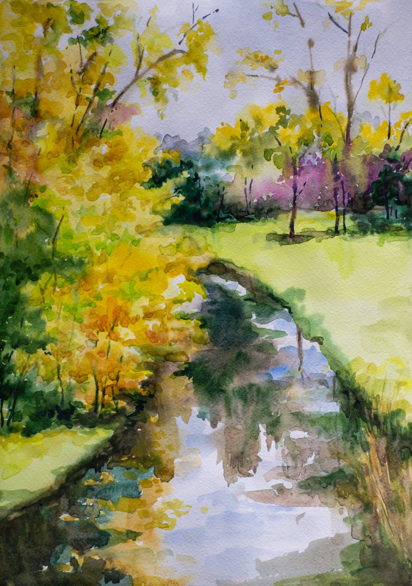 Impressionistic Landscape Watercolour By Galyna Shevchencko, 12 X 17, Autumn Etude, Original Artwork
