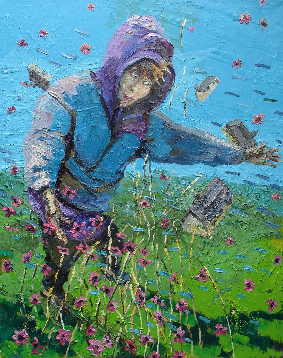 Impressionistic Portrait Oil Painting By Alan Pergusey, 33 X 41, Whoosh!, Original Artwork