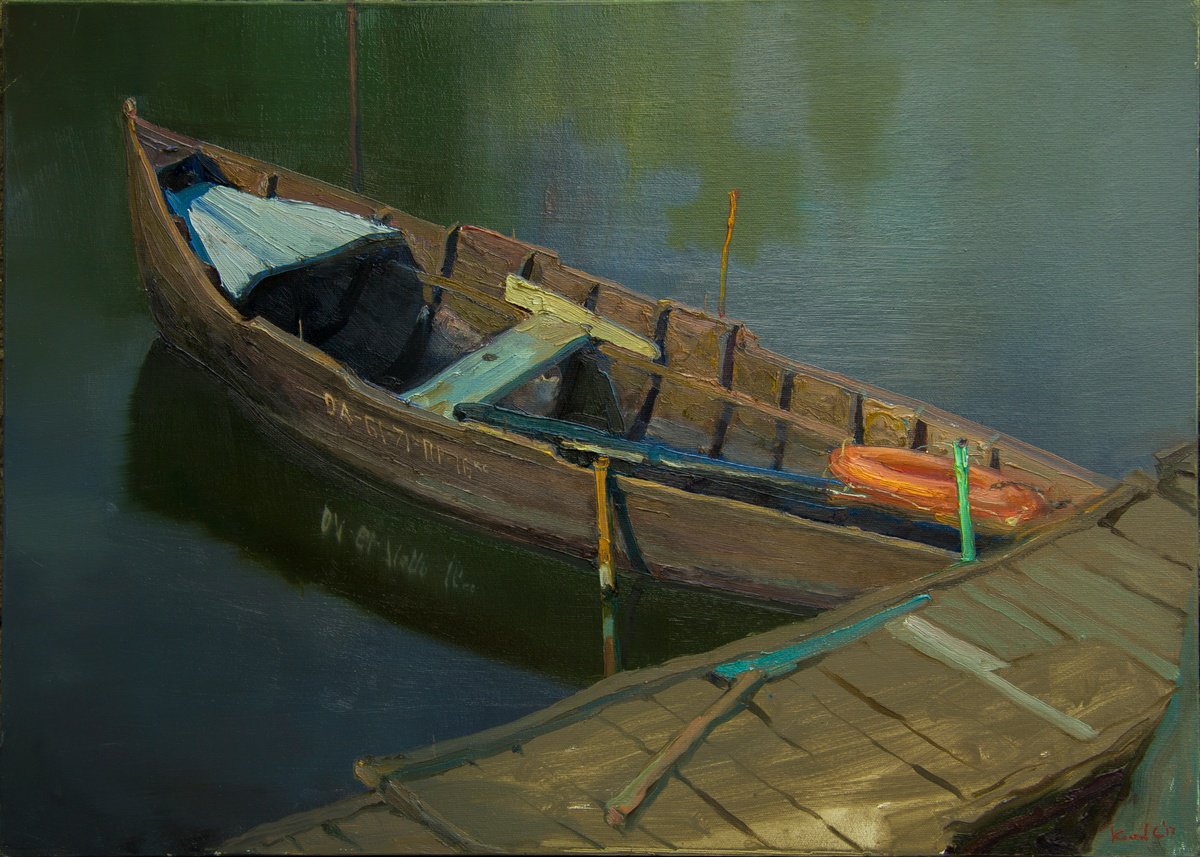 Impressionistic Landscape Oil Painting By Sergey Kostov, 28 X 20", In The Last Rays Of The Sunset, Original Artwork