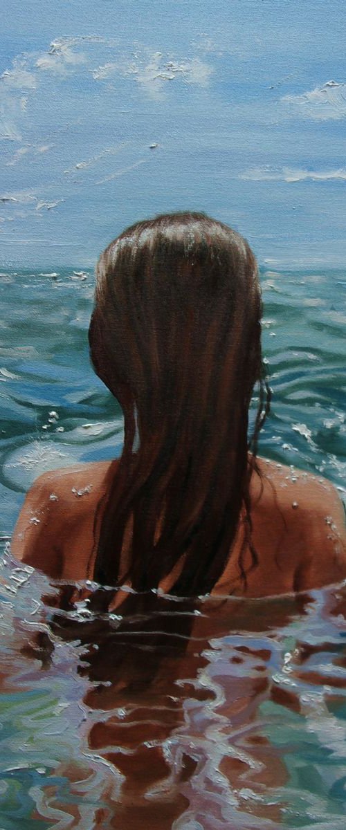" COLD WATER " 50 x 70 cm SWIMMING POOL original painting  PARADISE GIFT MODERN URBAN ART OFFICE ART DECOR HOME DECOR GIFT IDEA by Monika Luniak
