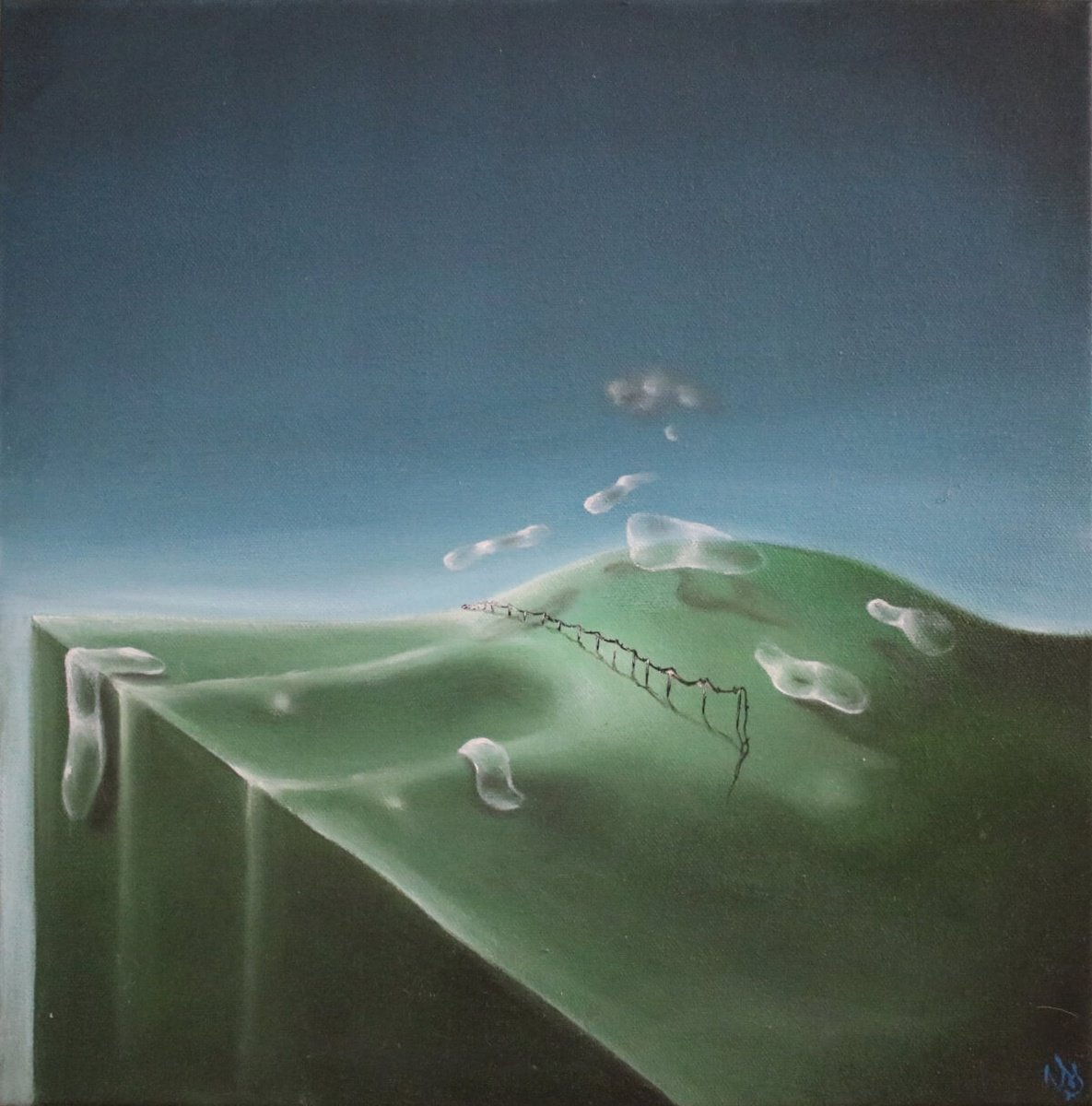 Surrealistic Landscape Oil Painting By Vanessa T Stefanova, 12 X 12", Never Really Gone, Original Artwork
