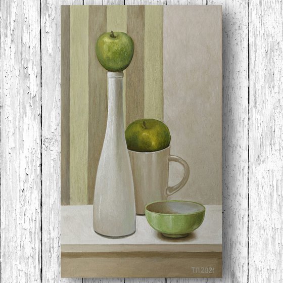 Triptych with green apples