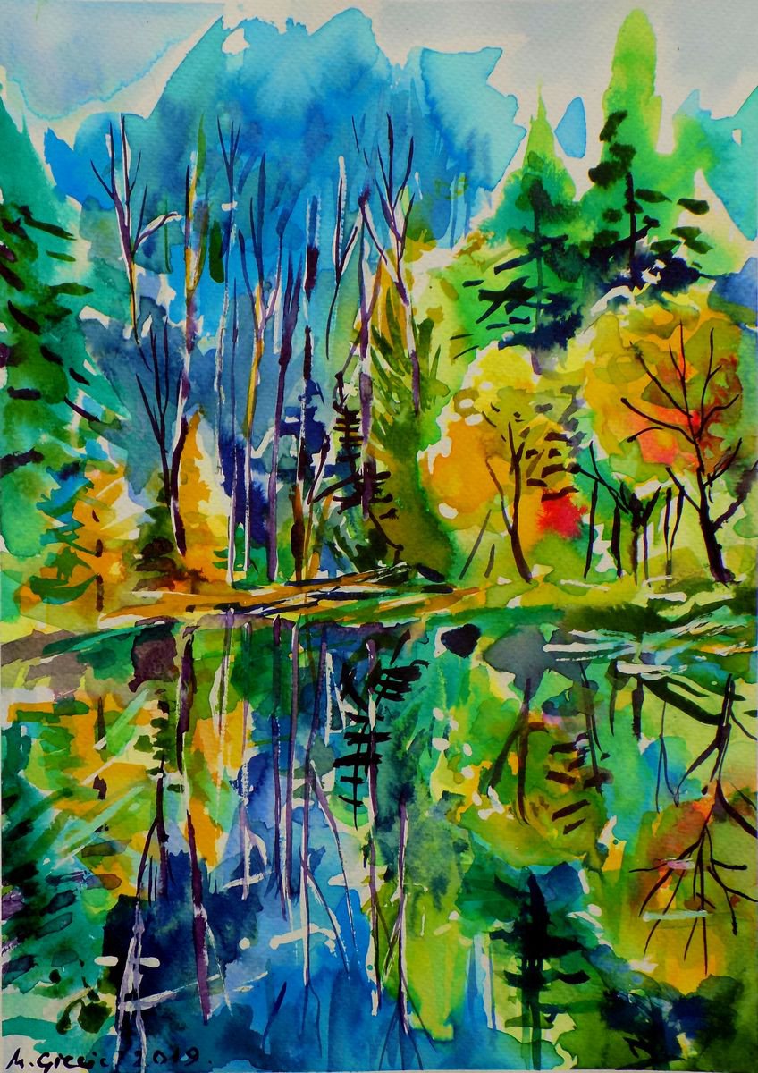 Impressionistic Watercolour , Reflections Xix By Maja Grecic, 10 X 13, Artwork For Sale On Artfinder