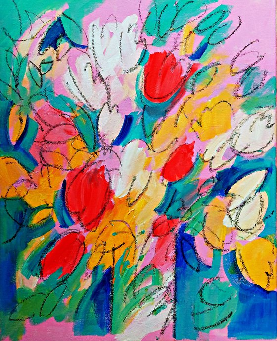 Spring Flowers on Pink