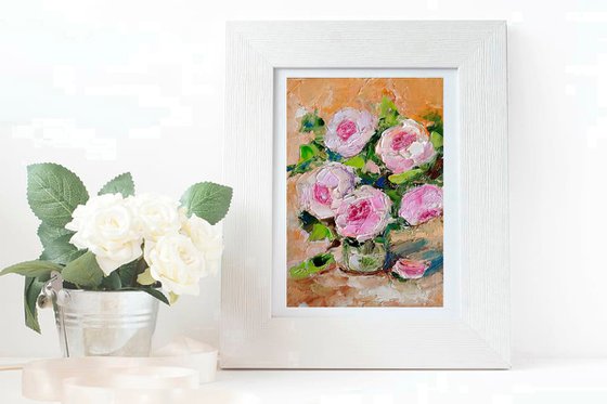 Pink Floral Painting Original Art Small Oil Artwork Flower Wall Art