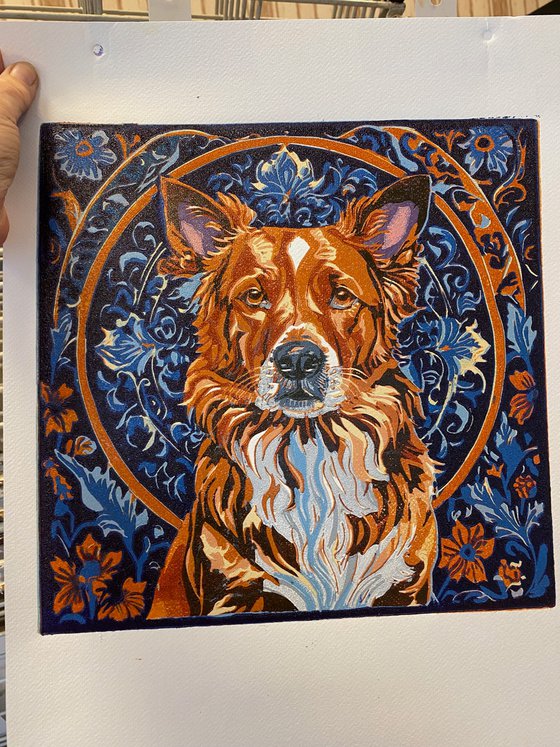 Dog – reduction linocut print