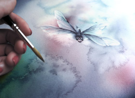 Glimpse IV - Dragonfly Watercolor Painting