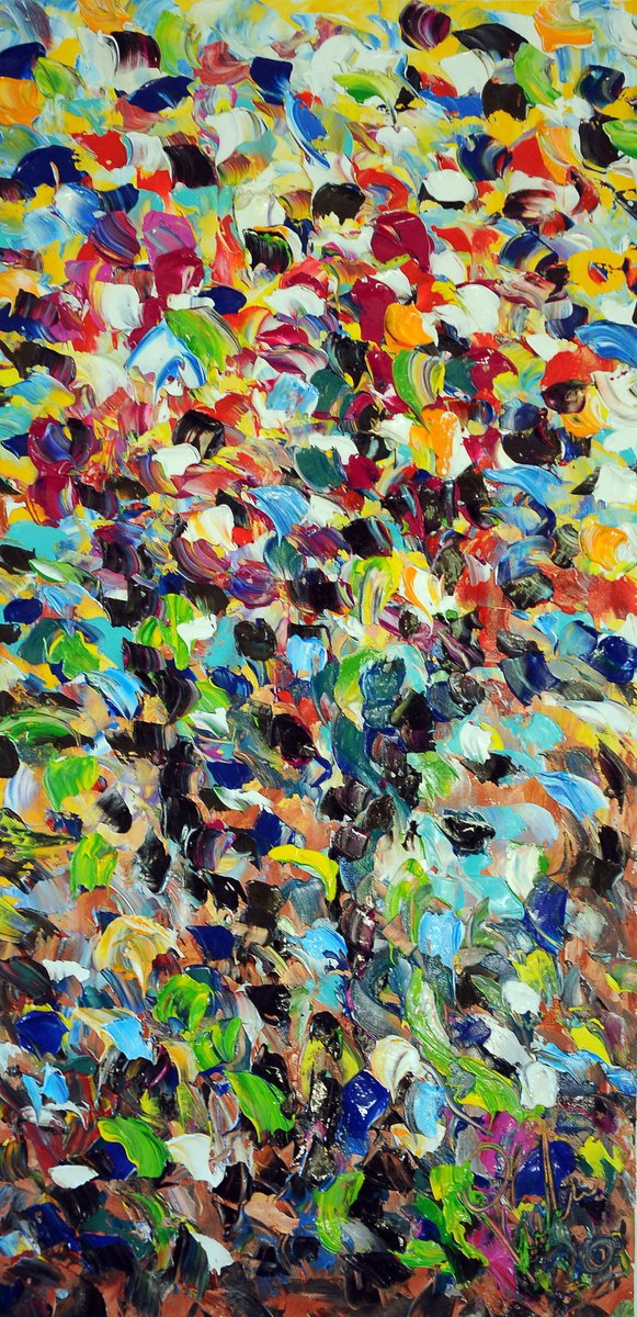 Abstract Acrylic Painting By Antonino Puliafico, 20 X 41, Infiorescenza, Original Artwork