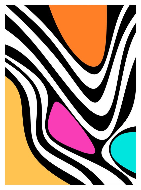 Abstraction artwork zebra multi-colored yellow pink blue black stripes