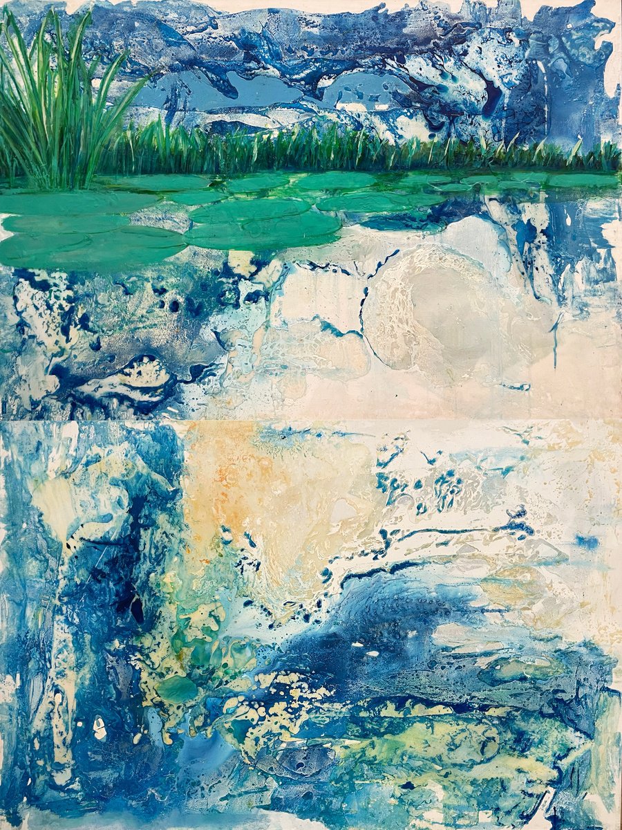 Expressive Landscape Acrylic Painting By Giusy Lauriola, 47 X 63, Il Lago Dei Desideri, Original Artwork