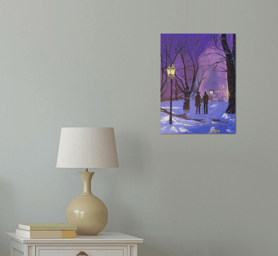 Winter painting, Forest walk