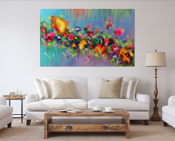 "Fairy Flowers" VERY LARGE Floral Painting