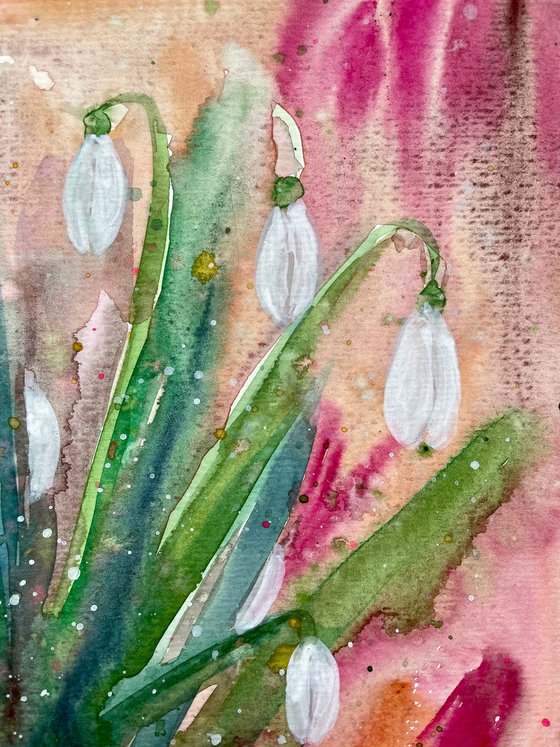 Snowdrops Watercolor Painting, Mothers Day Gift, Floral Original Artwork, Spring Home Decor