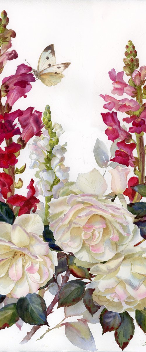 Snapdragon and roses by Yulia Krasnov