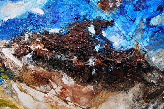 Outback Aquatic 240cm x 100cm Blue Brown Textured Abstract Art