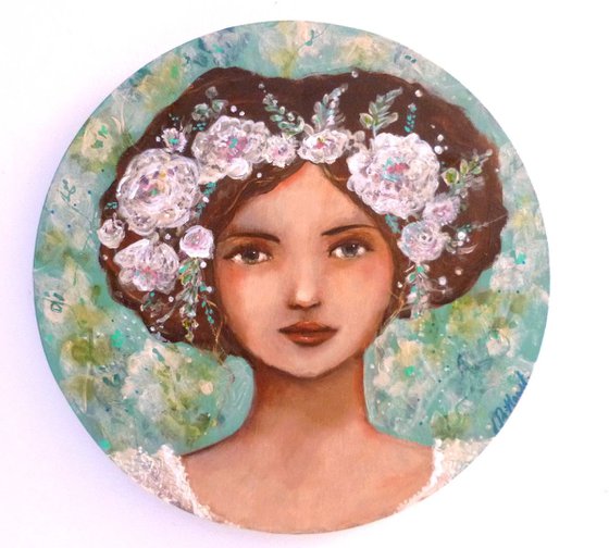 "In the sweet spring"  acrylic on round canvas 30cm