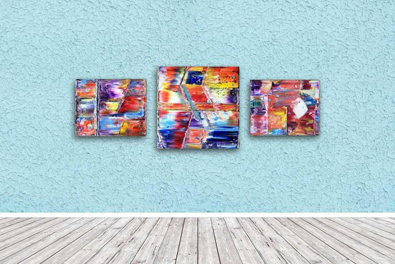 "Seeing All The Angles" - FREE USA SHIPPING - Original PMS Abstract Triptych Oil Paintings On Canvas - 64" x 24"