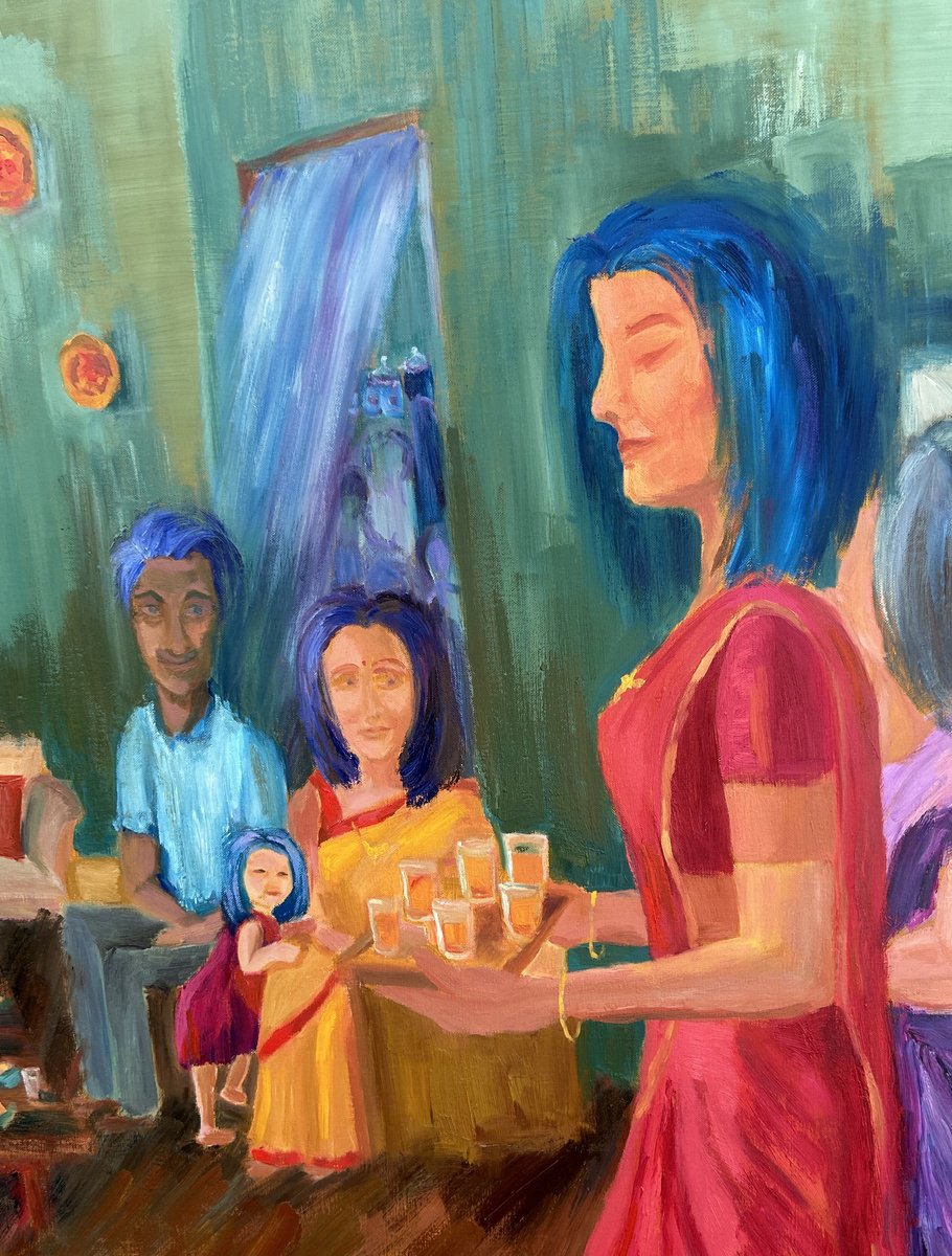 Expressive Portrait Oil Painting By Geeta Yerra, 48 X 36, Foreigners Everywhere 5, Original Artwork