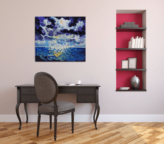 Full Moon (80x90cm, cubism, oil painting, ready to hang)