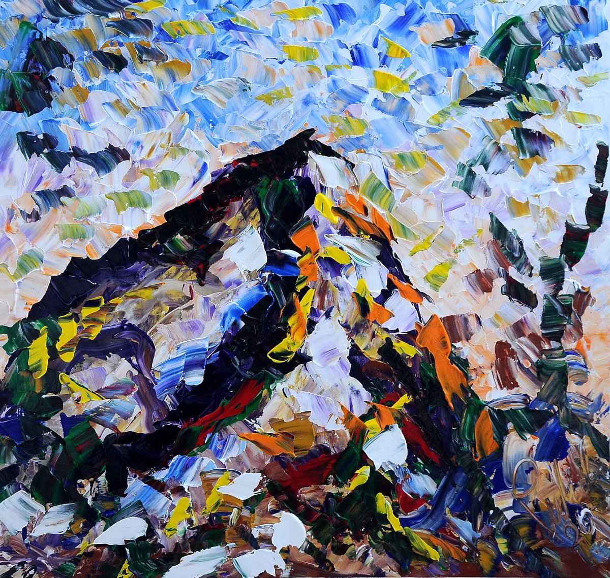 Impressionistic Abstract Acrylic Painting By Antonino Puliafico, 38 X 37, Stone, Original Artwork