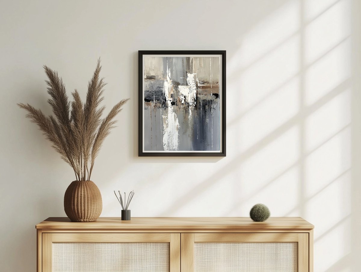 Expressive Abstract Acrylic Painting By Tatiana Malinovscaia, 17 X 21", Ivory Beige Abstraction, Original Artwork