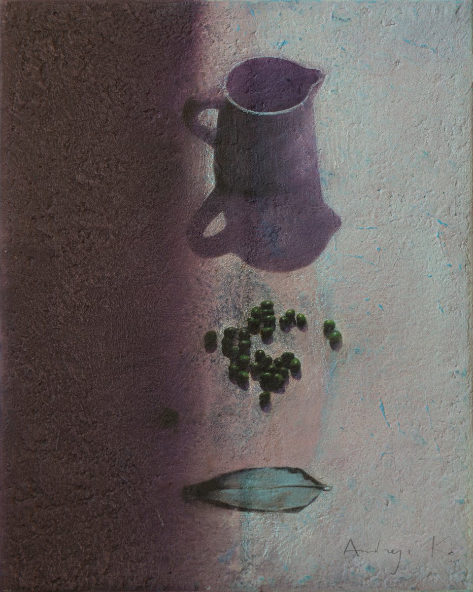 Impressionistic Still Life Acrylic Painting By Andrejs Ko, 16 X 20, Objects On A Rough Surface, Original Artwork