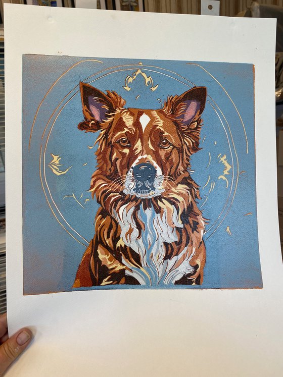 Dog – reduction linocut print