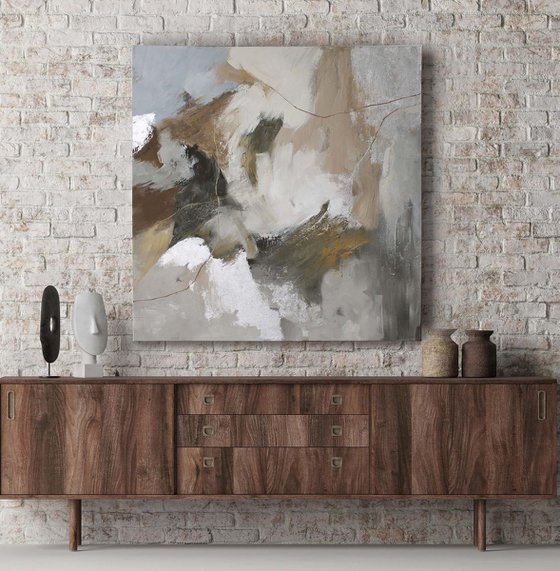 "Balance" Abstract gray brown silver art