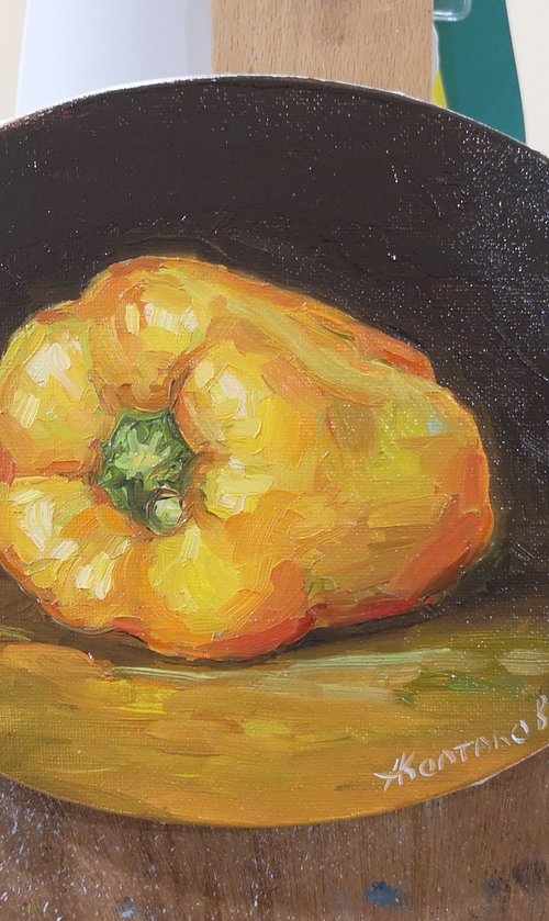 Yellow pepper (7x9" oval canvas) by Alexander Koltakov