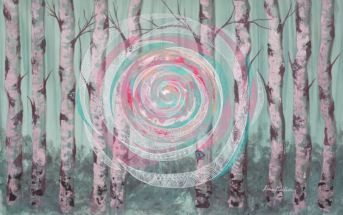 Geometric Abstract Acrylic Painting By Alena Khokhlova, 60 X 37, Portal Spiral Of Awakening, Original Artwork