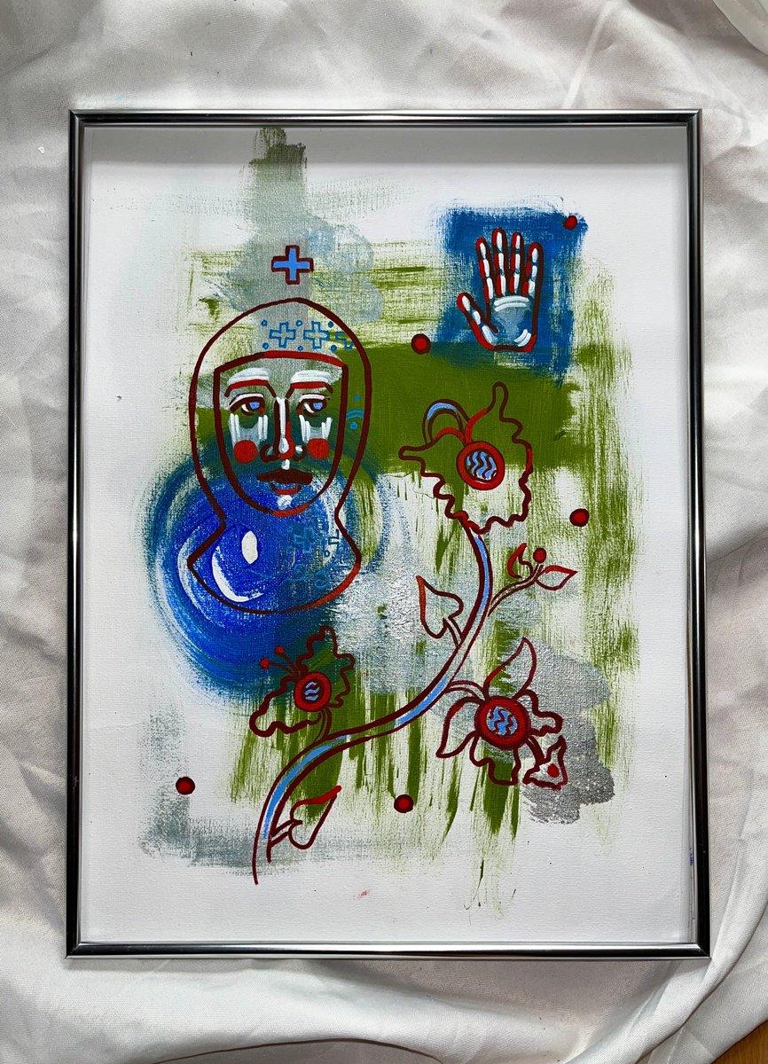 Naive Portrait Acrylic Painting By Yuliia Chaika, 12 X 16", Silent, Original Artwork