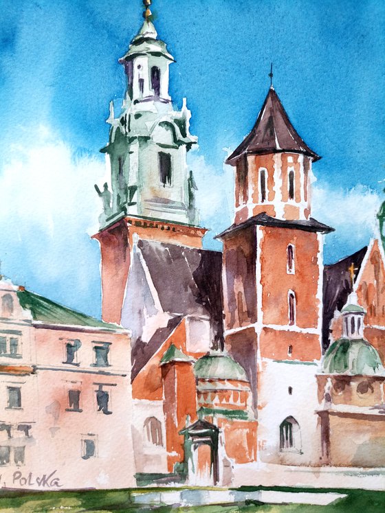 "Krakow, Poland. Summer architectural landscape" Original watercolor painting