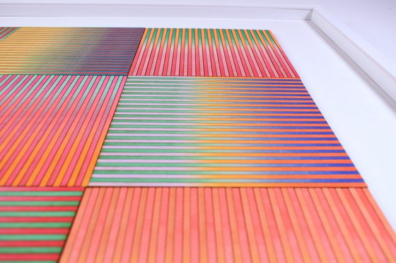 Nine Panel Fine Stripe Wood Collage Painting