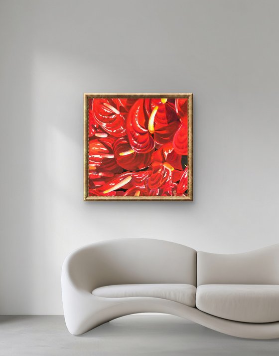 Red Anthurium Floral Painting