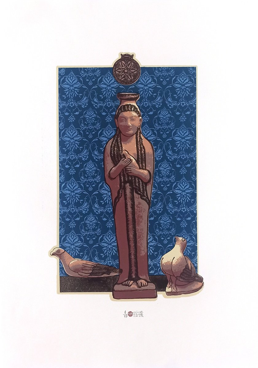 Illustrative Animal Screenprint By Mine Okur, 14 X 20", Priestesses Of Ancient Lands: Messenger, Original Artwork