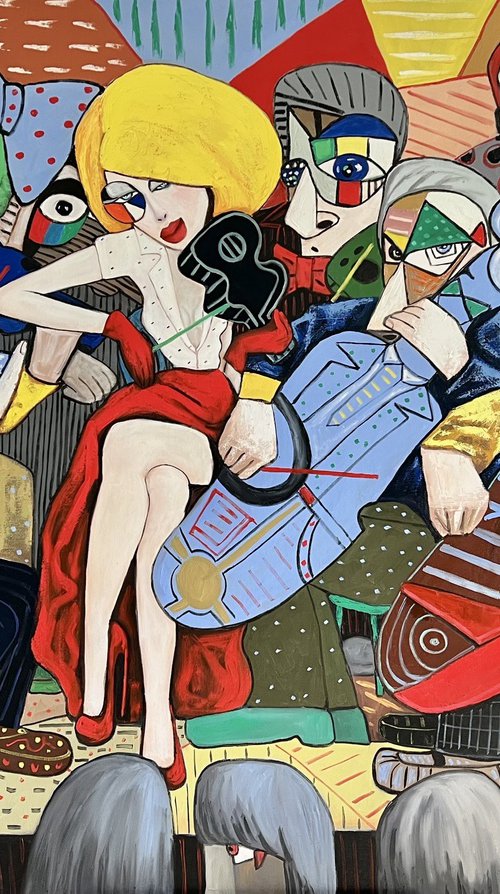 Lady in red with her ensemble of violinist by Ta Byrne