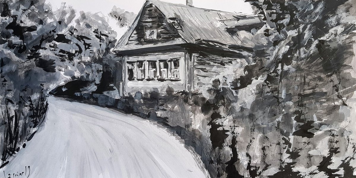 Impressionistic Cityscapes Acrylic Painting By Leonid Kirnus, 19 X 10", Old House, Original Artwork