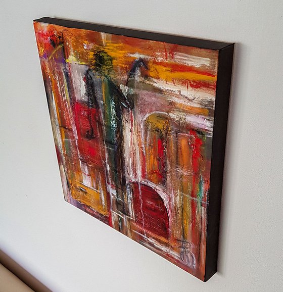 Stick To It Red - Abstract Textured Acrylic Painting. READY TO HANG.